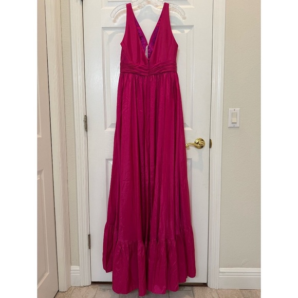 Mac Duggal 67835 Pink Taffeta High Low Ruffle Gown Size 8 NWT - Picture 4 of 10